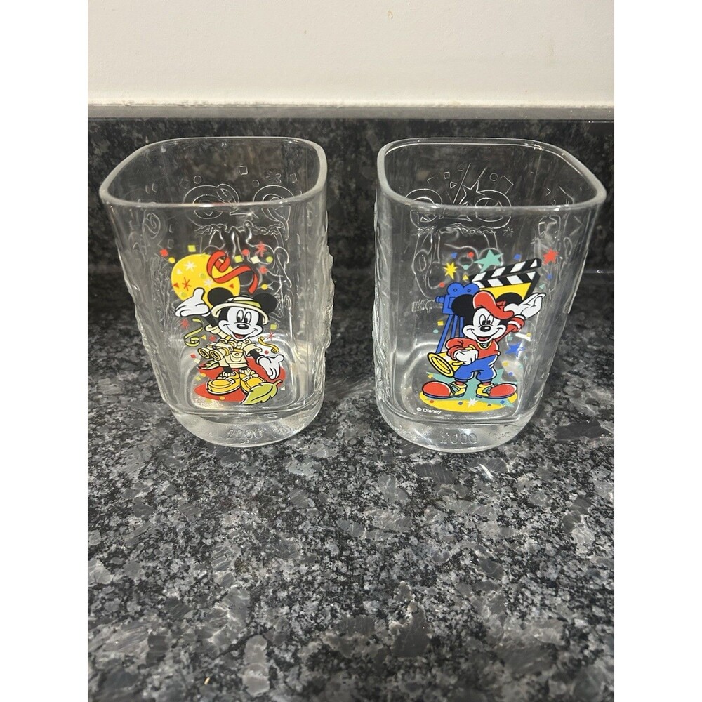 Walt Disney World 2000 Millennium Mickey Mouse Square Glasses McDonalds Lot Of 2
